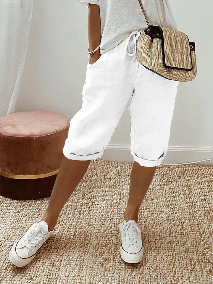 Pantalone Donna in Cotone Taglio Rilassato con Tasche e Coulisse