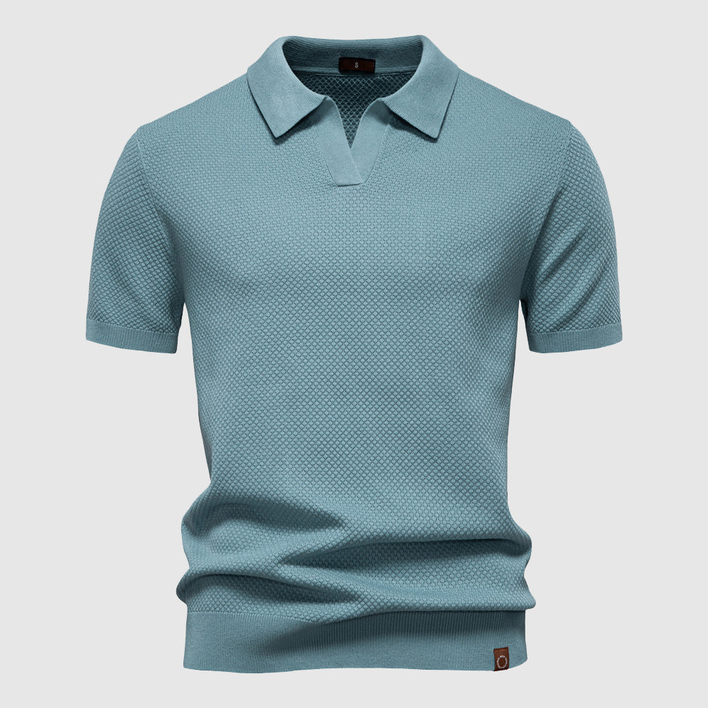 Raffinato Polo Uomo Colletto Aperto Maglia Strutturata