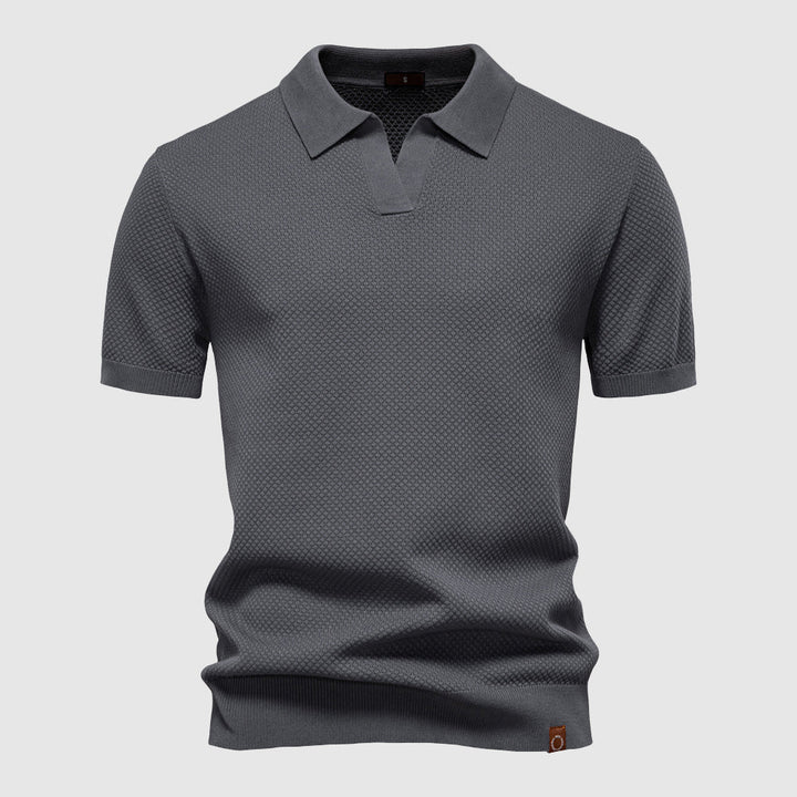 Raffinato Polo Uomo Colletto Aperto Maglia Strutturata