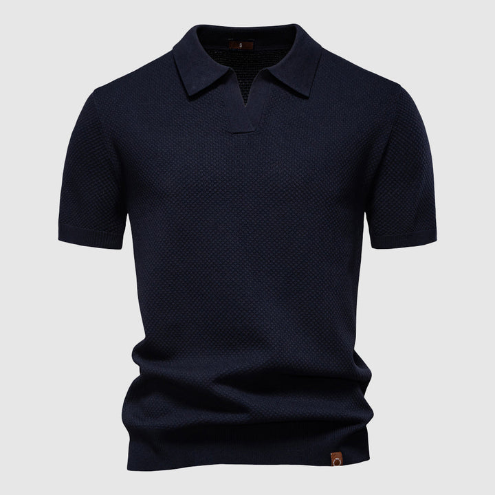 Raffinato Polo Uomo Colletto Aperto Maglia Strutturata