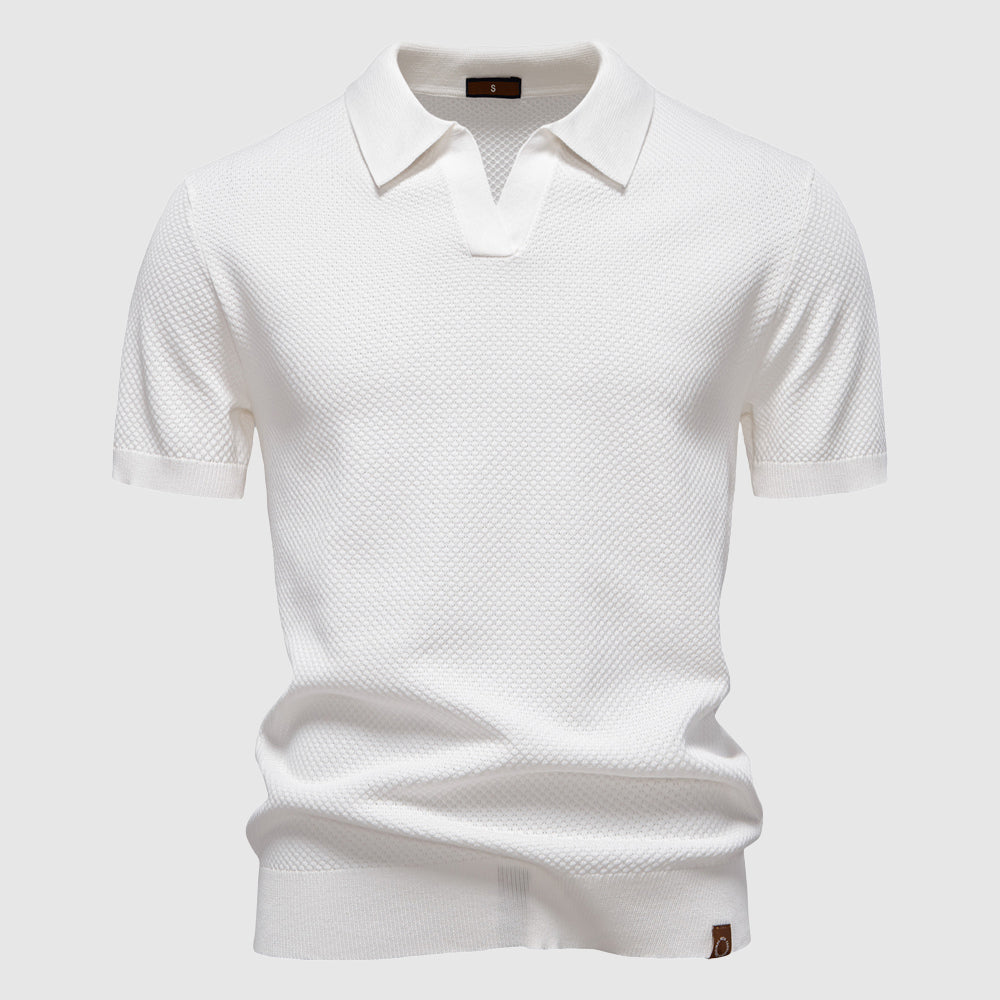 Raffinato Polo Uomo Colletto Aperto Maglia Strutturata