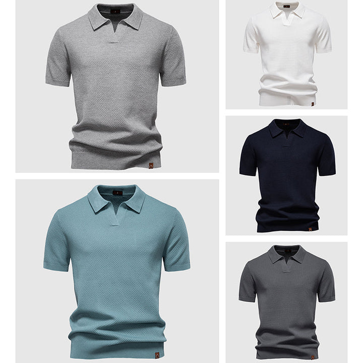 Raffinato Polo Uomo Colletto Aperto Maglia Strutturata