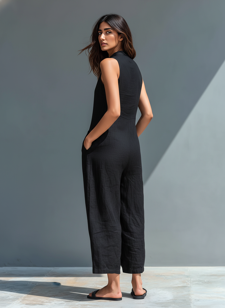 Classico Jumpsuit Donna Senza Maniche Collo Coreana