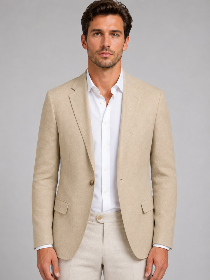 Blazer Uomo in Lino Monopetto con Revers Classico