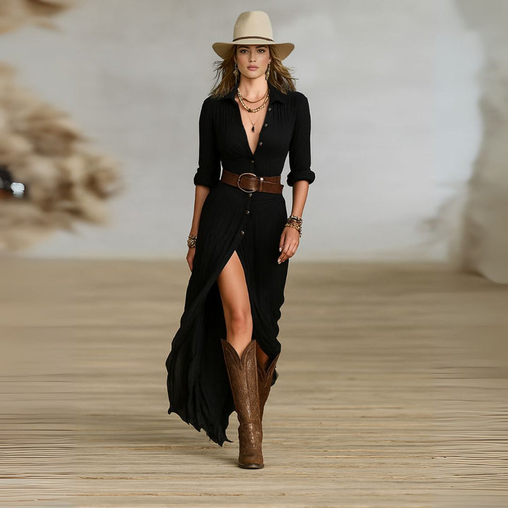 Abito maxi donna elegante con bottoni