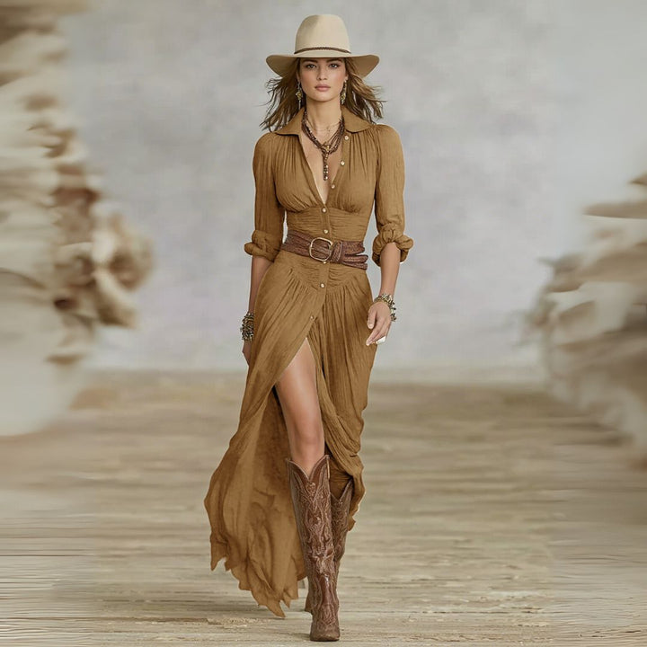 Abito maxi donna elegante con bottoni
