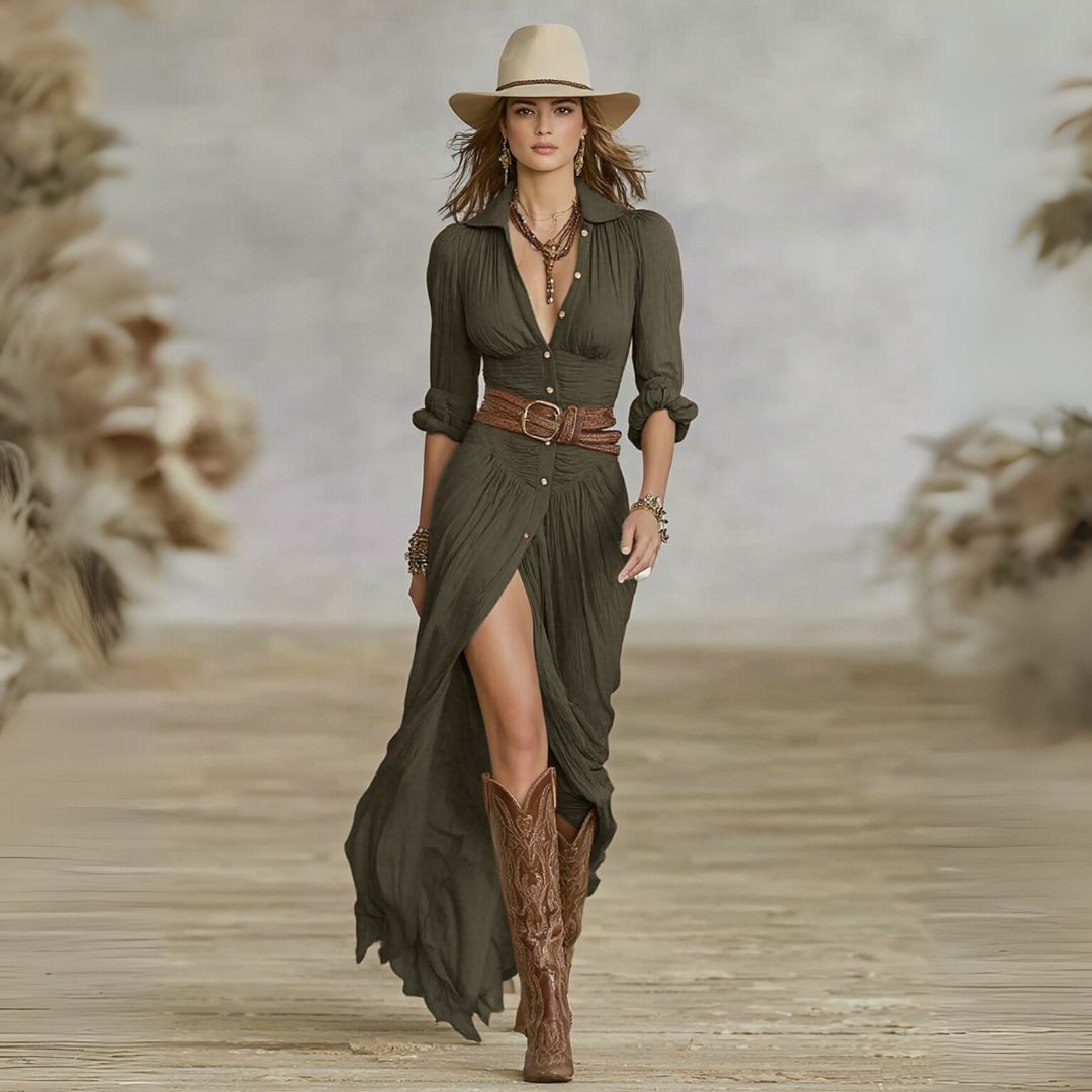 Abito maxi donna elegante con bottoni