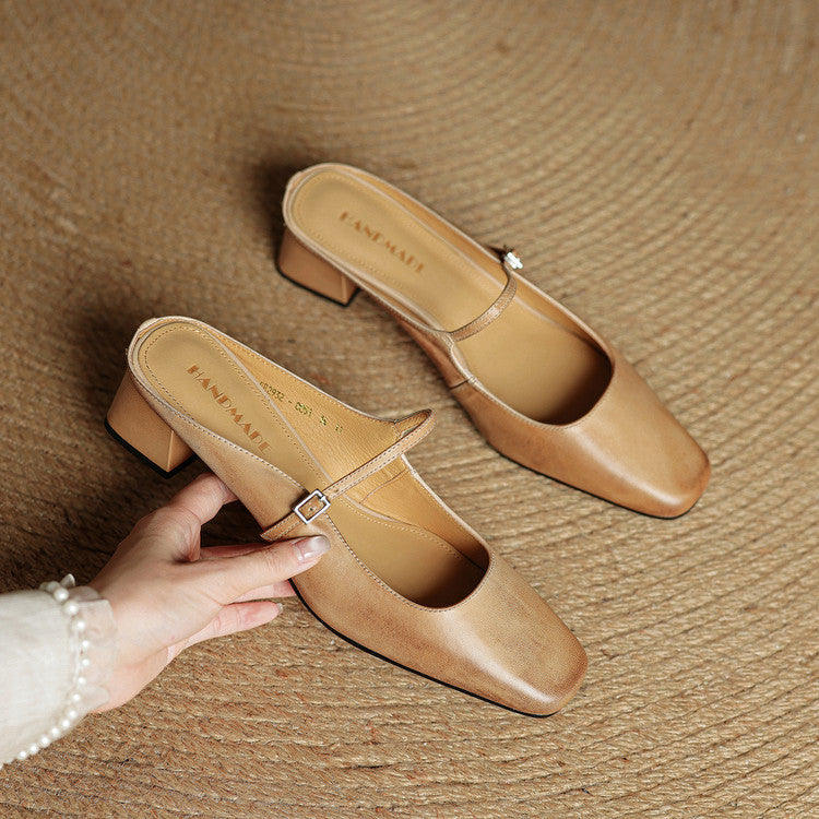 Mules donna eleganti in pelle con fibbia