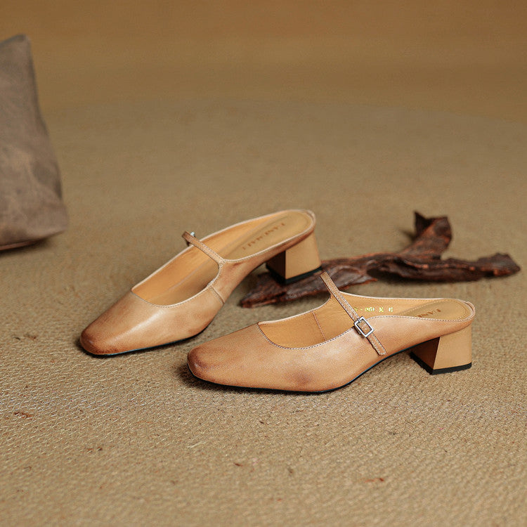 Mules donna eleganti in pelle con fibbia