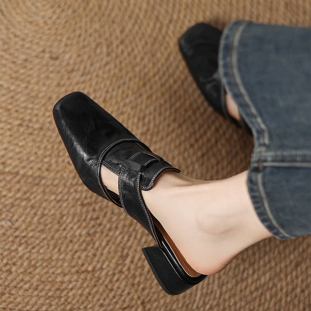Mules donna eleganti in pelle punta quadrata