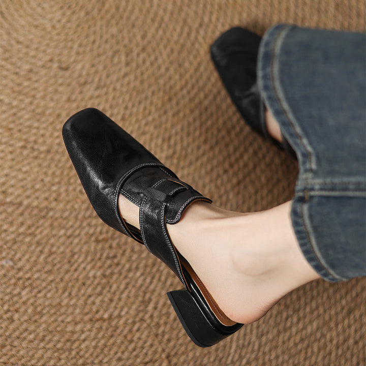 Mules donna eleganti in pelle punta quadrata