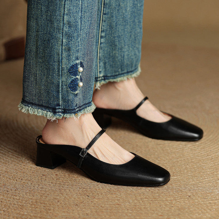 Mules donna eleganti in pelle con fibbia
