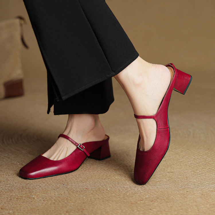 Mules donna eleganti in pelle con fibbia