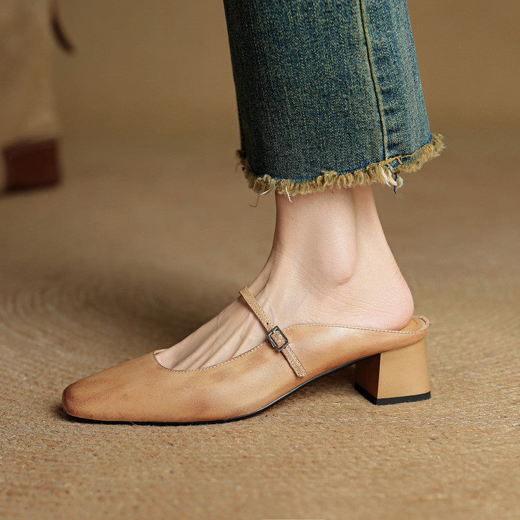 Mules donna eleganti in pelle con fibbia