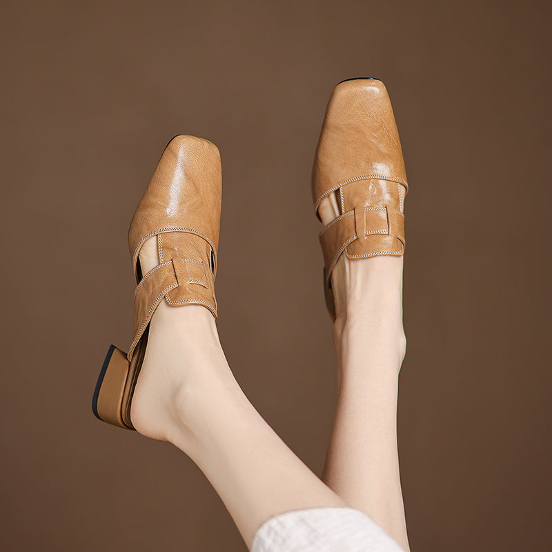 Mules donna eleganti in pelle punta quadrata