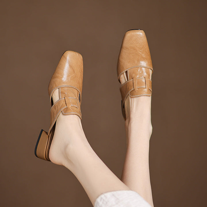 Mules donna eleganti in pelle punta quadrata