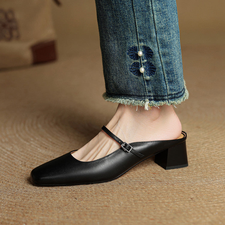 Mules donna eleganti in pelle con fibbia