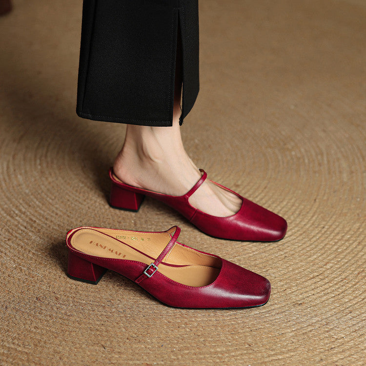 Mules donna eleganti in pelle con fibbia
