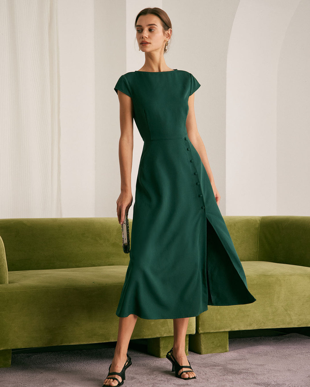 Abito midi donna verde elegante