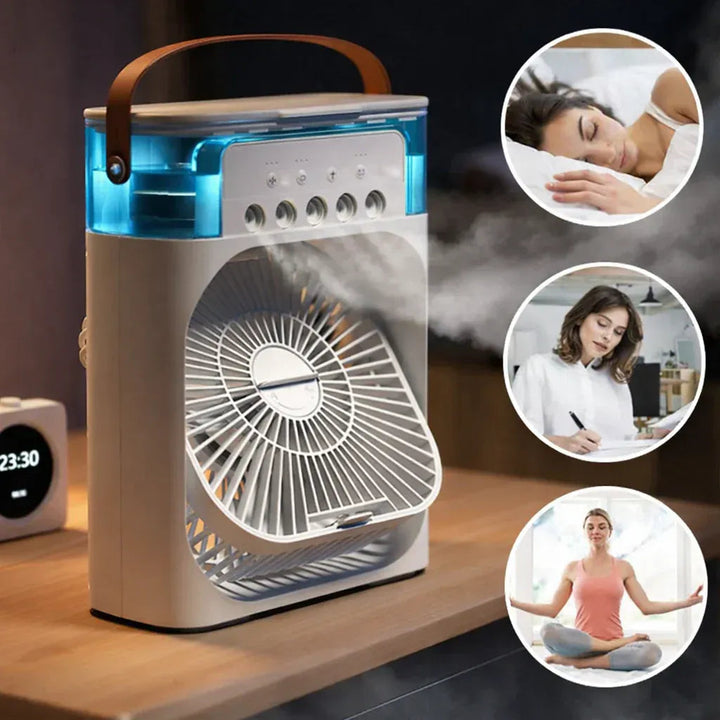 Ventilatore Portatile 3in1 Silenzioso – Raffredda e Umidifica con USB