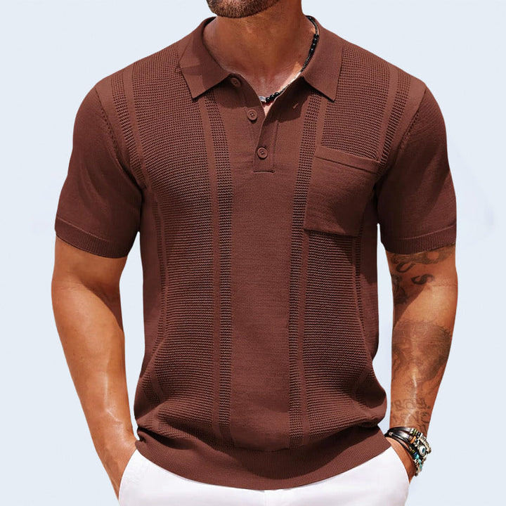 Fresco Polo Uomo Manica Corta Maglia Traforata Tasca