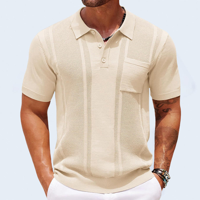 Fresco Polo Uomo Manica Corta Maglia Traforata Tasca