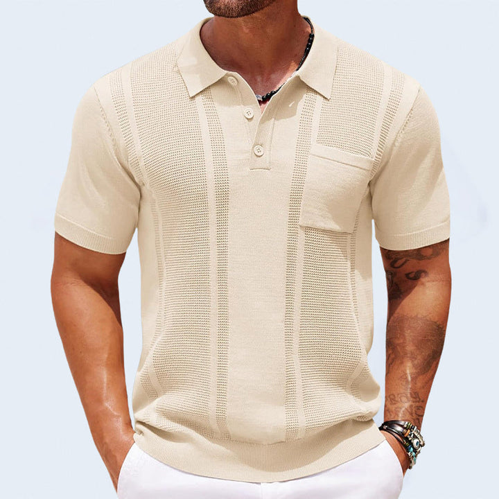 Fresco Polo Uomo Manica Corta Maglia Traforata Tasca