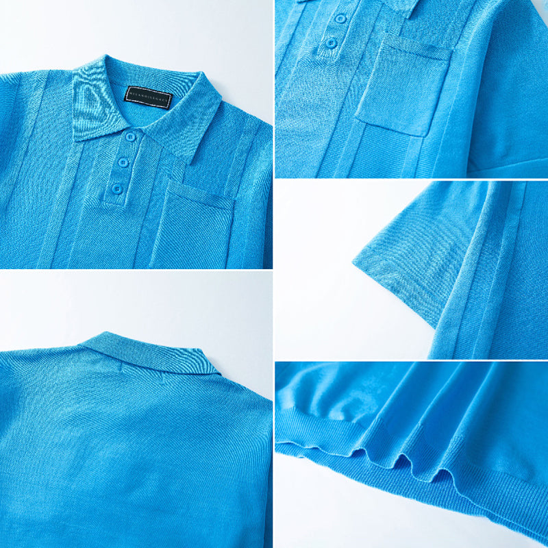 Fresco Polo Uomo Manica Corta Maglia Traforata Tasca