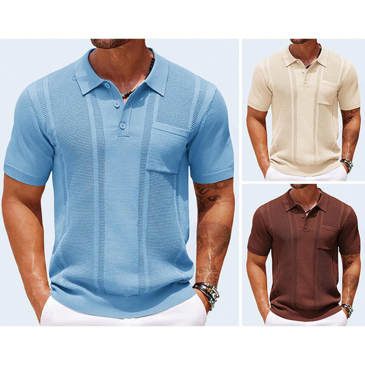 Fresco Polo Uomo Manica Corta Maglia Traforata Tasca