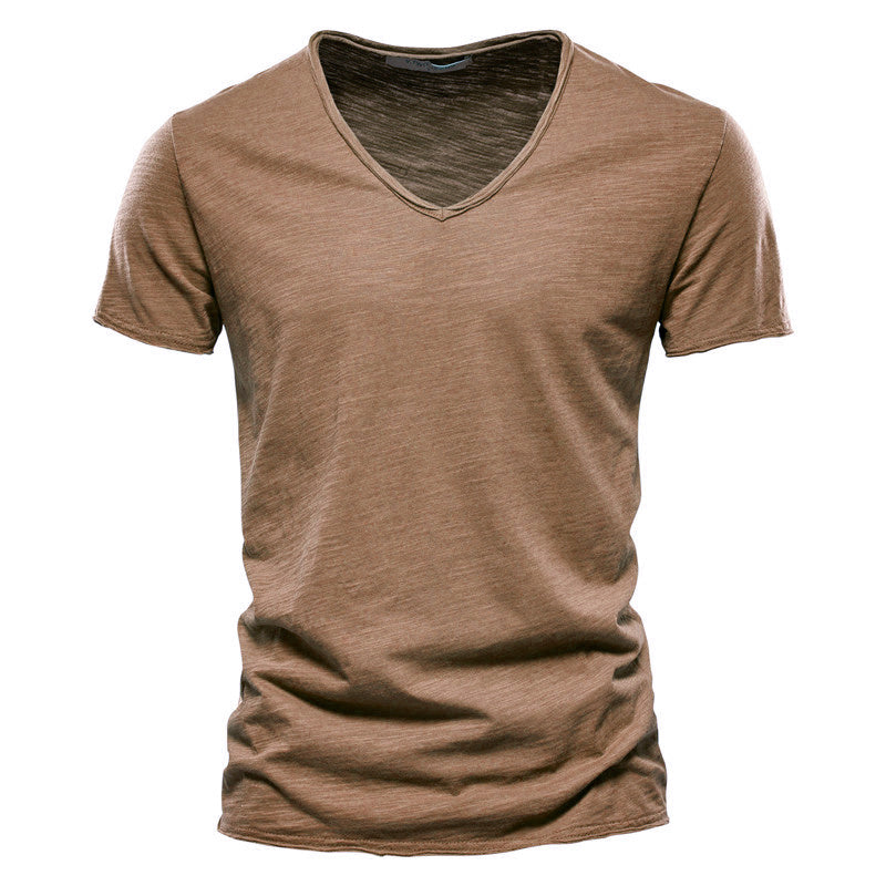 T shirt elegante uomo cotone scollo v