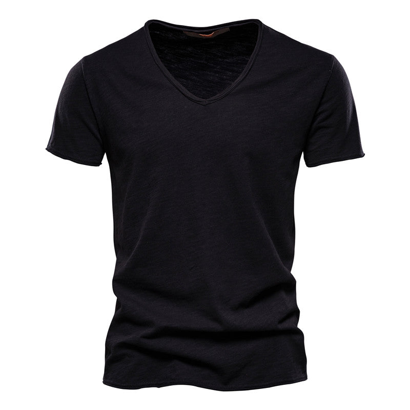 T shirt elegante uomo cotone scollo v