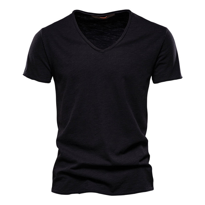 T shirt elegante uomo cotone scollo v