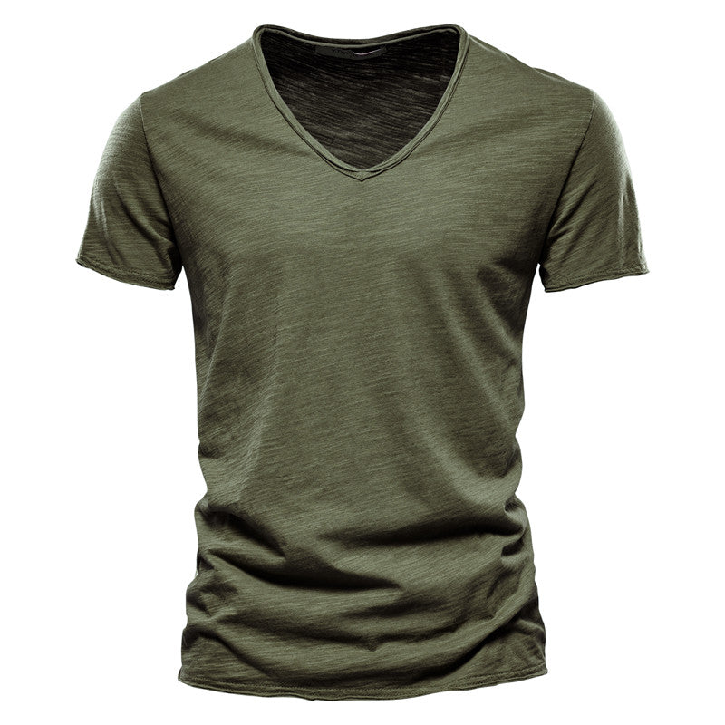 T shirt elegante uomo cotone scollo v