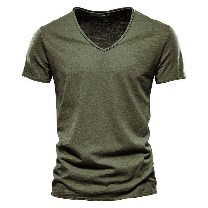 T shirt elegante uomo cotone scollo v