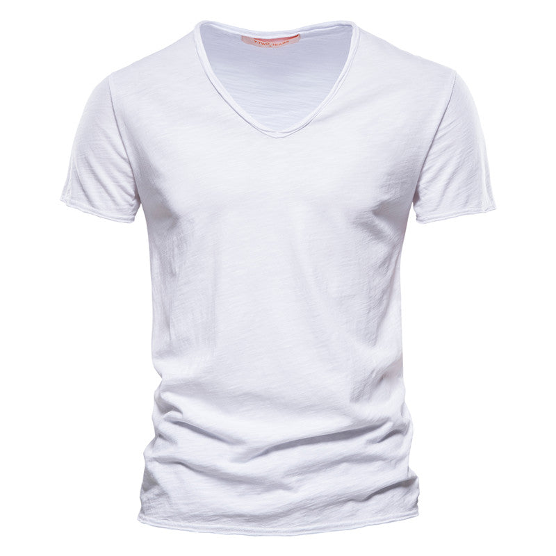 T shirt elegante uomo cotone scollo v