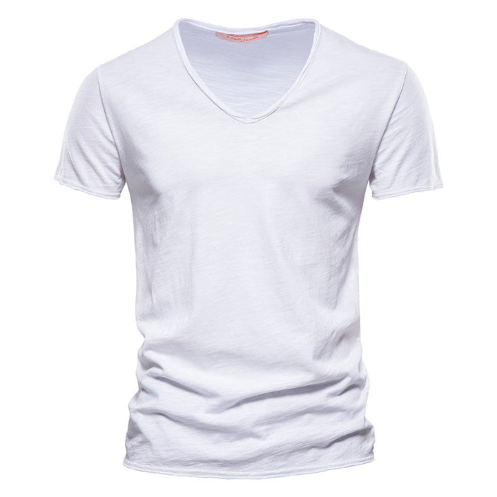 T shirt elegante uomo cotone scollo v