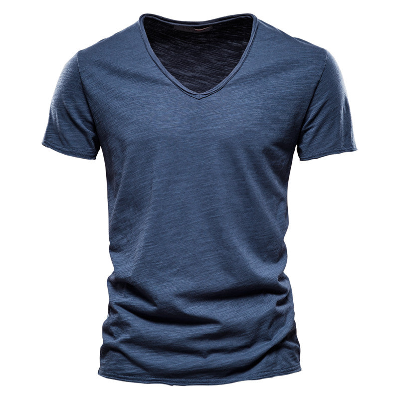 T shirt elegante uomo cotone scollo v