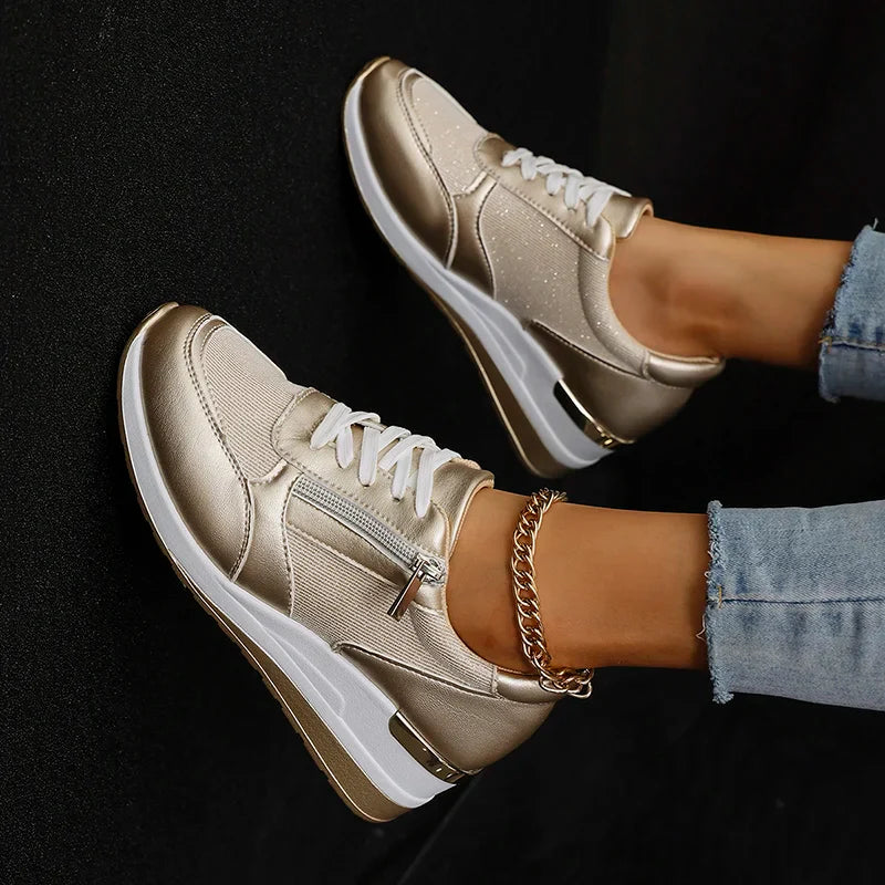 Sneakers Donna con Plateau Effetto Metallico Urban-Chic
