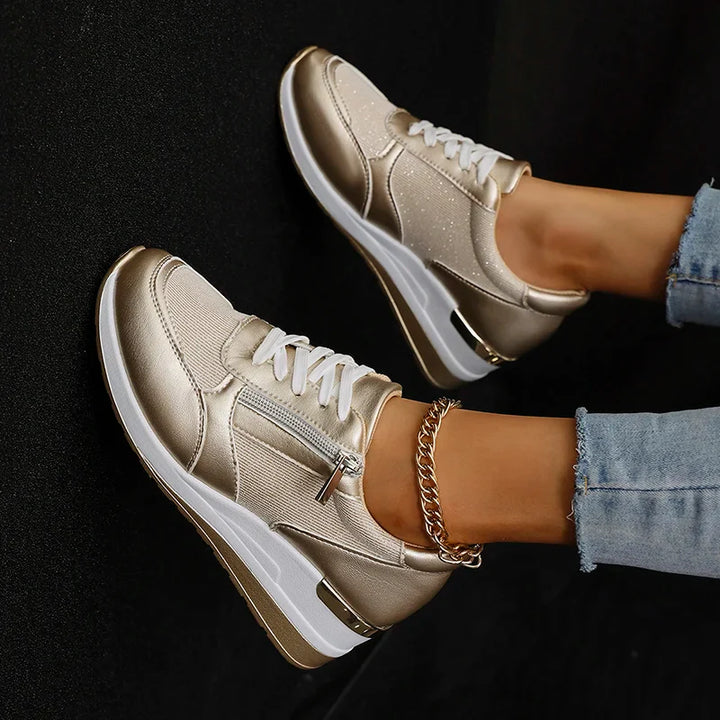 Sneakers Donna con Plateau Effetto Metallico Urban-Chic