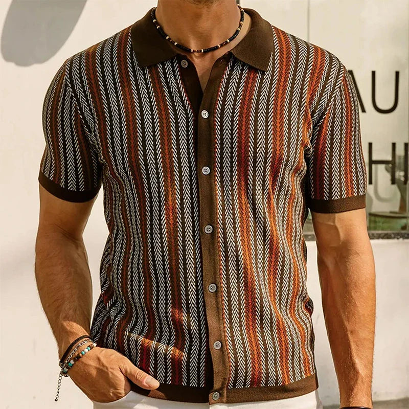 Polo uomo stampa retrò zigzag