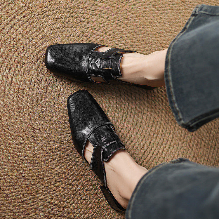 Mules donna eleganti in pelle punta quadrata
