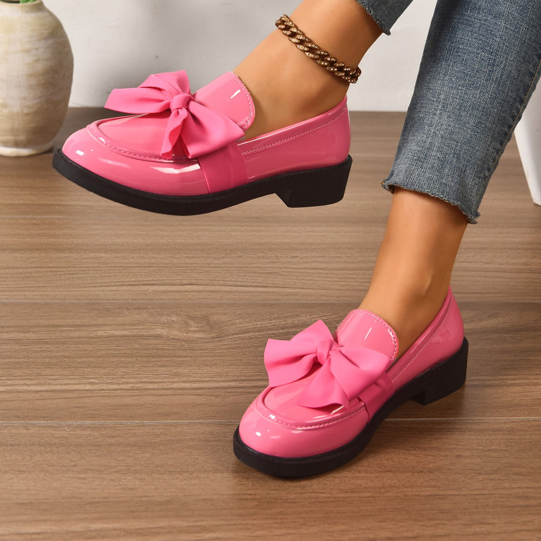 Eleganti Mocassino Donna Vernice con Fiocco Tacco Basso