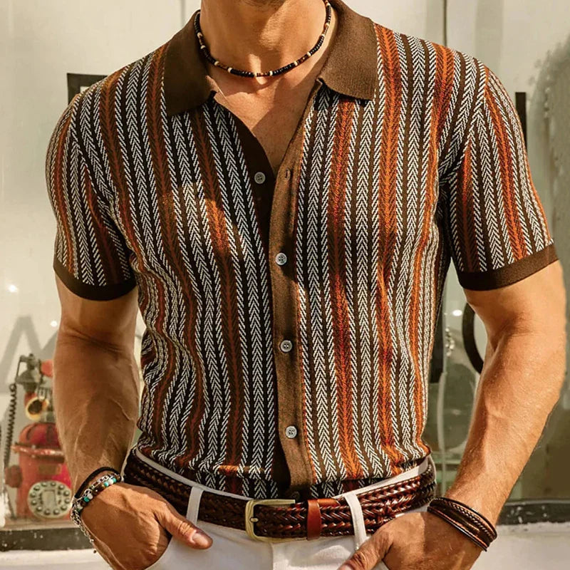Polo uomo stampa retrò zigzag