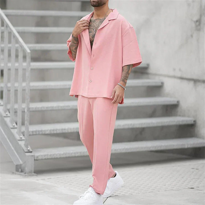 Classico Completo Estivo Uomo Camicia Pantaloni Dritti