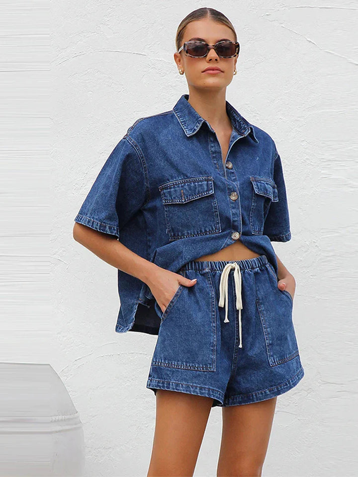Classico Set Estivo Donna Camicia Shorts Vita Elastica
