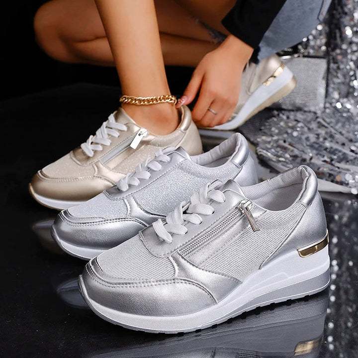Sneakers Donna con Plateau Effetto Metallico Urban-Chic