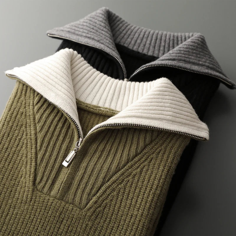 Maglione Uomo in Lana Quarter Zip con Colletto
