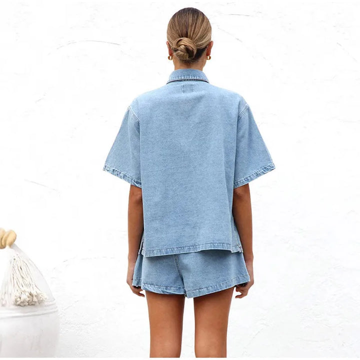 Classico Set Estivo Donna Camicia Shorts Vita Elastica