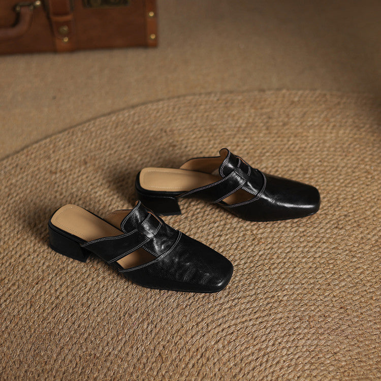 Mules donna eleganti in pelle punta quadrata