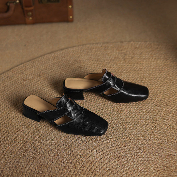 Mules donna eleganti in pelle punta quadrata